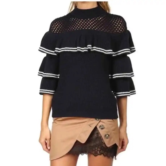 Self-Portrait STRIPED FRILL SWEATER
NAVY Wool Jumper Medium. - Picture 2 of 16